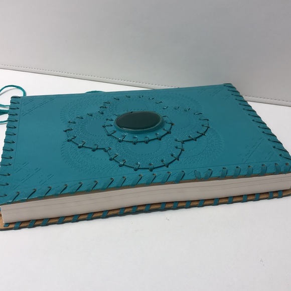 Turquoise Green  Stone Recycled Leather Journal with Lined Pages - Picture 6 of 8